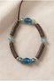 Handmade Antique Brass Sequin and Blue Glass Bead Detailed Flexible Bracelet