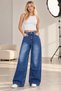 Women's Adjustable Drawstring Detailed Embroidered Wide Leg Denim Trousers