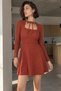 Women's Tile Collar Piping Long Sleeve Flared Skirt Dress Arm-27K001014
