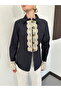 Women's Front Slit Lace and Button Detailed Denim Shirt - 2
