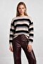Striped Oversize Knitwear Sweater 4302 Lki̇0076 Stone Black - 2