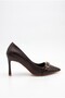 Women's Pointed Toe Thin Heeled Bitter Brown Evening Dress Shoes with Buckle Detail