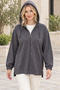 Women's Hooded Long Sleeve Off Shoulder Zippered Side Slit Detailed Stretchy Lycra Soft Textured Elegant Casual Anthracite Cardigan - 2