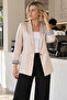 Women's Light Beige Striped Single Button Jacket Arm-27K001026