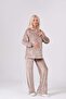 Maternity Hooded Kangaroo Pocket Wide Leg Adjustable Waist Velvet Suit Vison - 2
