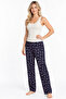 Women's Striped Blouse Patterned Strappy Ecru Pajama Set - 4