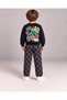 Boys' 3-Thread Cotton Tractor Printed Sweatshirt Checked Tracksuit Set - 2
