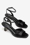 Women's Black Satin Heeled Shoes - 3