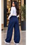 Trend Back Double Pocket Belted Waistband Foldable Waist Detail 3-Striped Palazzo Sweatpants with Cuff Stoppers - 2