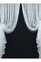 White Tasseled Gathered 2-Wing Background Curtain with Ivy Pattern and Tight Pleats