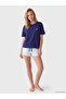 Two Mt Shop Quality Lcw Dream Blue Combed Cotton Patterned Short Sleeve Women's Shorts Pajama Set - 2