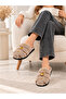 Women's Mink Plush Cross-Strapped House Slippers with Gold Accessories, Cage Model House Slippers, Dowry Gift Slippers Stc1372 - 3