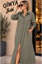Buketli̇ Women's Oversize Belted Adjustable Shoulder Star-Studded Long Sleeve Long Shirt Dress - 3