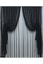 Black Tasseled Drawstring 2-Wing Background Curtain with Ivy Pattern and Tight Pleats