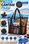 Black Mesh Beach Bag with Large Volume Pockets and Shoulder Strap, Sea Pool Picnic Bag - 4