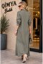 Buketli̇ Women's Oversize Belted Adjustable Shoulder Star-Studded Long Sleeve Long Shirt Dress - 6