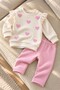 Baby Girl Heart Detailed Ruffle Sleeve 2-Piece Top and Bottom Set Seasonal