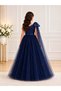 Girls' One-Shoulder Bow Cape Long Tulle Evening Gown - Ball Gown Style Wedding Graduation Dress - 3