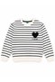 Girl's Cotton Beige Color Black Striped Heart Embroidery Patterned Long Sleeve Wide Leg Sweatpants Set - 4