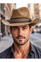 Men's Internally Adjustable Nubuck Cowboy Hat Trilby Hat - 7