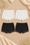 4-Piece Women's Lace Cotton Combed Cotton Camisole Boxer Shorts Panties Black-White