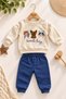 Baby boy animal figure good boy printed embossed applique sweatshirt tracksuit 2-piece set 3-12 months