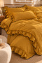 Ruffled 100% Cotton Double Duvet Cover Set Mustard