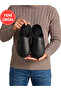 Men's House Slippers Black Leather with Fur Inside Plush Warm Sole Winter Comfortable Slippers Dowry Slippers Stc1374