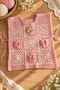 Hand Knitted Children's Vest Sweater – Pink Cream Floral Motif Cotton - 5