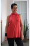 Red Front-Collar Gathered Sleeveless Lightweight Draped Turtleneck T-Shirt - 7