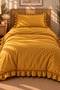 Ruffled 100% Cotton Single Duvet Cover Set Mustard