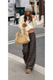Women's Brown Plaid Patterned Loose-Fit Elastic-Cuffed Trousers Nns026 - 4
