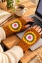 Hand Knitted Brown Floral Pattern Fingerless Gloves Hand Warmer Winter Knitted Gloves - 4