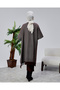 Women's Anthracite Belted Tasseled Knitwear Poncho Shawl Collar Oversize - 2