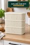 3-Piece XL Storage Container Set with Lid, Large Size Wicker Pattern Cream Bread Food Box