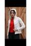 Women's White Sleeved Rikral Zipper Hooded Coat - 3