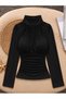 Black Long-Sleeved Halter Neck Drawstring Crop Blouse - 3