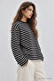 Oversize Striped Knitted Sweatshirt Lrn0079 Black Ecru