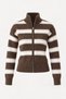 Women's Brown Stand Collar Striped Zippered Cardigan - 2