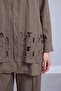 Women's Cut-Out Lace Detailed Zippered Jacket and Trousers Set 14534 - 3
