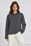 Oversize Striped Knitted Sweatshirt Lrn0079 Black Ecru - 3