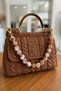 Acrylic Bag Handle Bag Strap Knitted Handmade Bag Handle Hobby Accessory Pearl Beaded - Brown Caramel Gold Clip - 2