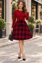 Women's Long Sleeve Crew Neck Plaid Short Casual Dress - 2