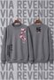 Sakura Front and Back Printed Wide Fit Crew Neck 100% Cotton Basic Sweatshirt