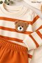 Baby Boy Set with Teddy Bear Detail, Striped 2-Piece Top and Bottom Set, Seasonal - 4