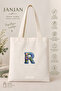 Canvas Tote Shoulder Bag Women's Daily Bag Suitable for A4 Size Handmade Natural Fabric Large Tote Bag Name Printed, Letter Printed Bag