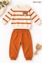 Baby Boy Set with Teddy Bear Detail, Striped 2-Piece Top and Bottom Set, Seasonal - 5
