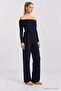 Open Shoulder Tie-Up Modal Suit Lby0105 Dark Blue - 4