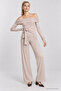 Open Shoulder Tie-Up Modal Suit Lby0105 Stone - 3