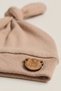 Unisex Baby 100% Cotton Interlock Peak Knotted Teddy Bear Embroidered Newborn Beanie Hat 0-6 Months - 3